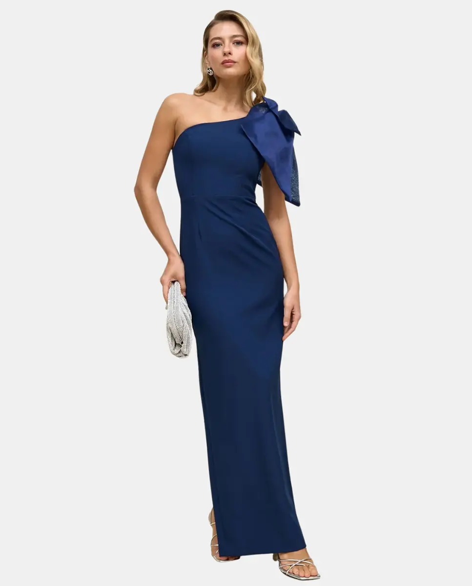 

Асимметричное платье с бантом Miphai, темно-синий