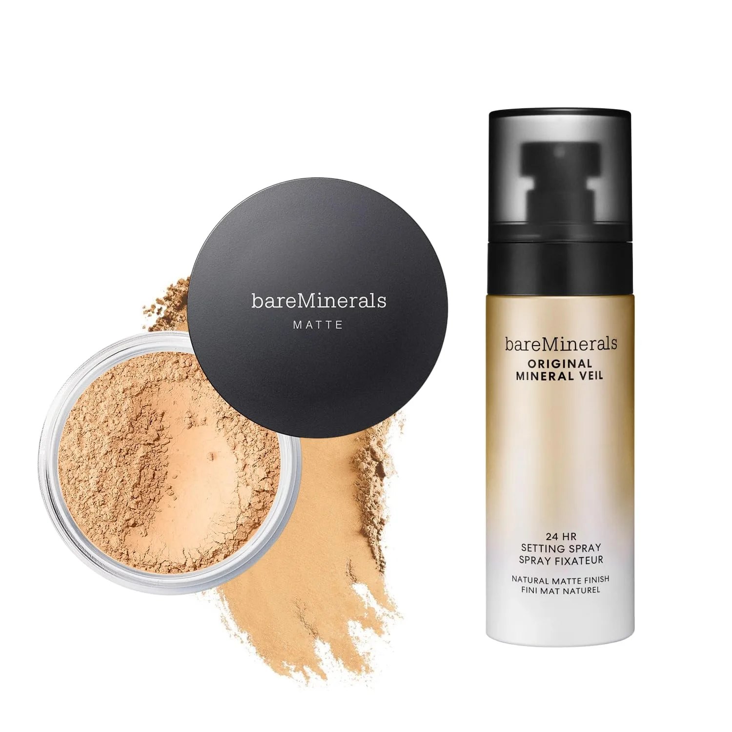 bareMinerals Original Matte Loose Powder Foundation SPF 15, минеральная пудра для лица, покрытие от легкого до полного, матирует, без талька, некомедогенно + Mineral Veil Natural Matte Setting Spray
