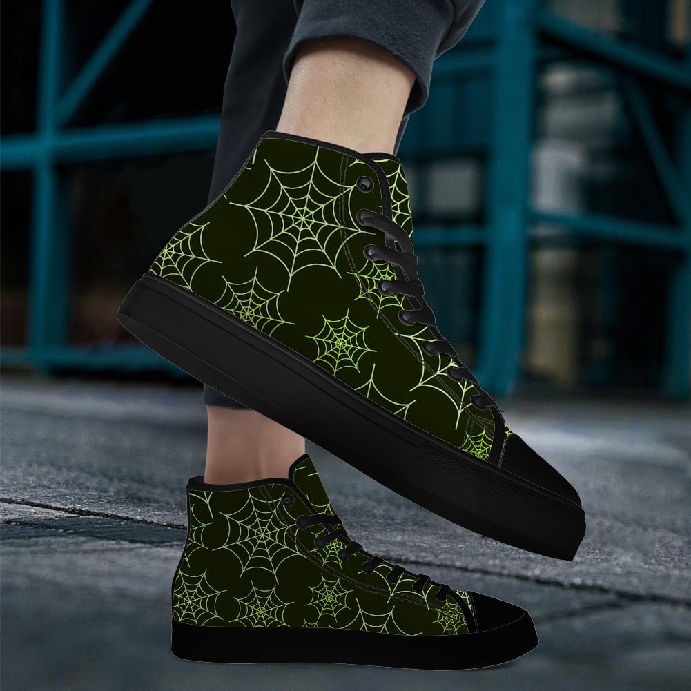 Кеды на высокой платформе chebing Spider Web из холщовой ткани для мужчин и женщин, высокие кроссовки на шнуровке, повседневная обувь, подарок для парня или девушки, черный/зеленый — фото 2