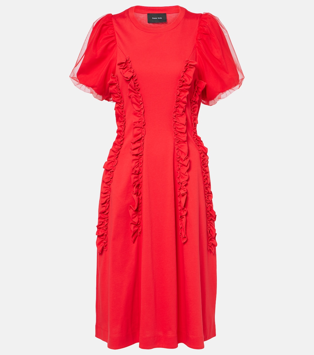 

Платье миди из хлопкового тюля с оборками Simone Rocha, красный
