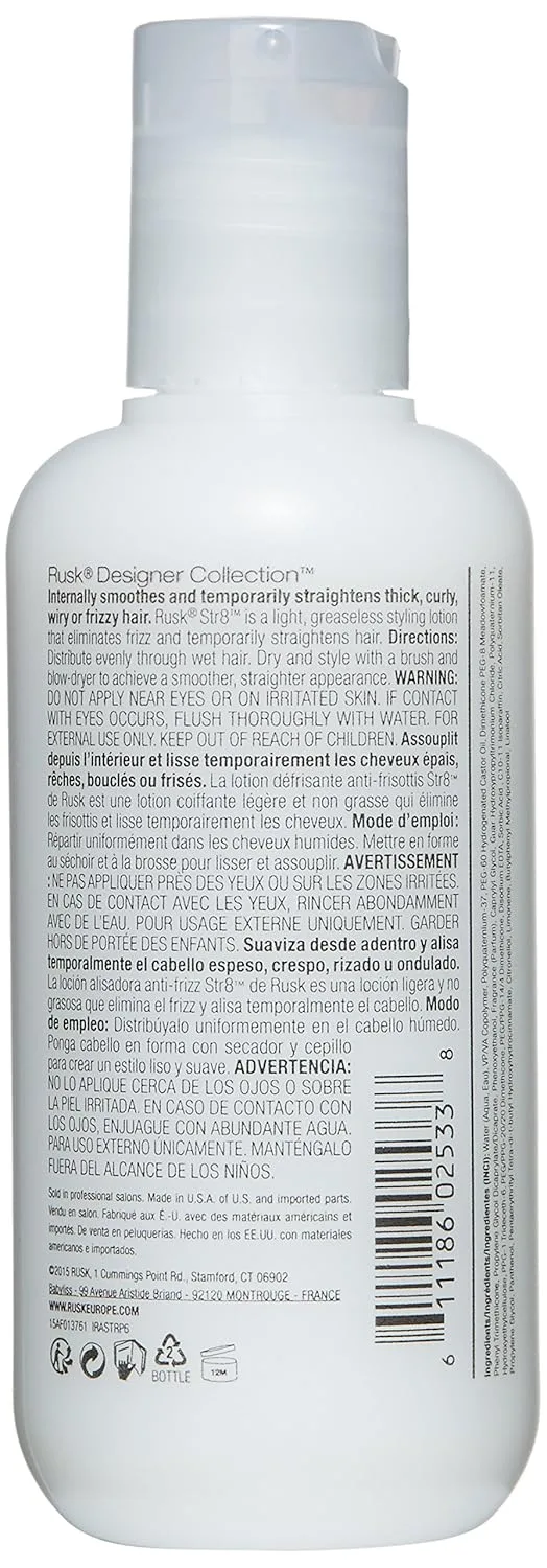 Лосьон против пушистости и завивки волос RUSK Designer Collection Str8, легкий, нежирный, временно устраняет завивку и пушистость, белый, 170 мл. — фото 2