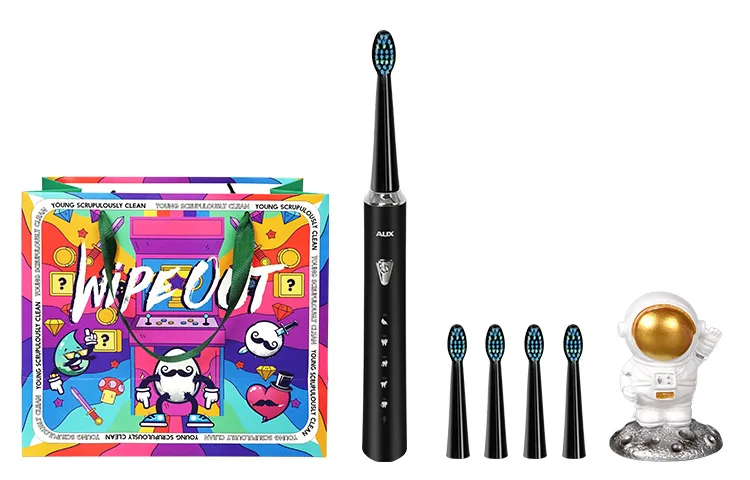 Ультразвуковая электрическая зубная щетка с мягкой щетиной AUX, As Black As Ink (Includes Fun Shopping Bag+Astronaut)