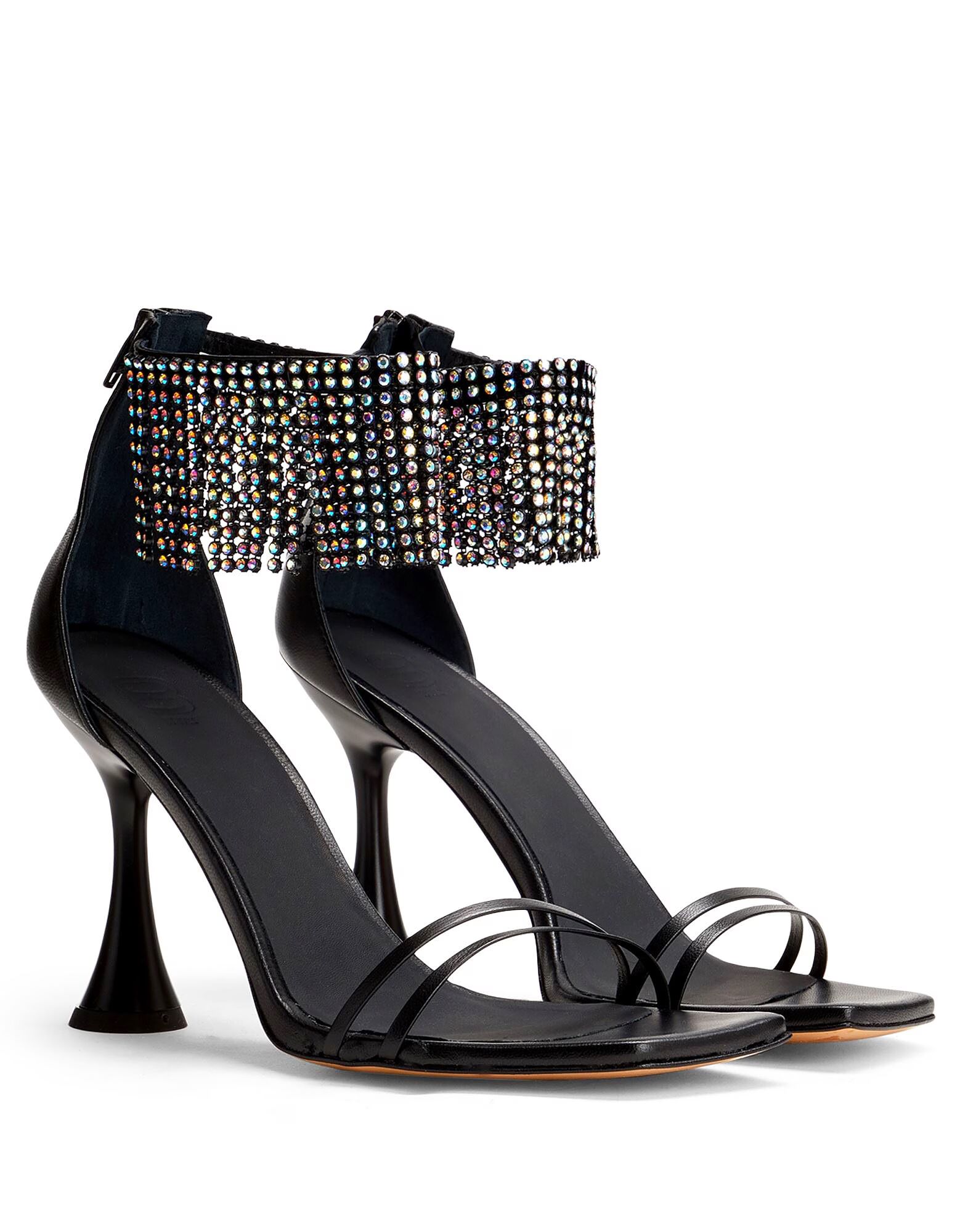 Сандалии Leather Sandals With Rhinestone Embellishment 8 By Yoox, черный — фото 4
