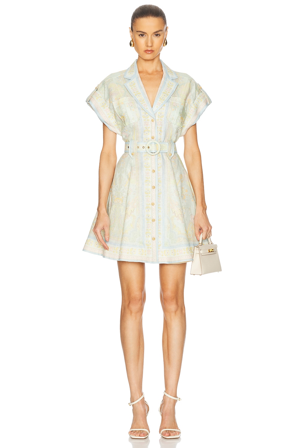 

Мини-платье-рубашка из акации Zimmermann, цвет Mint Multi