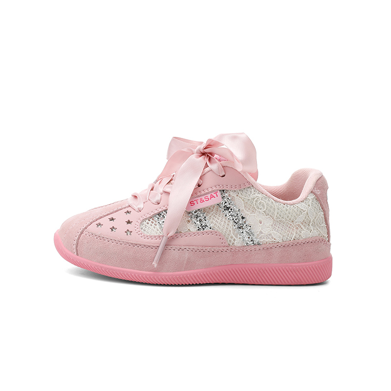 

Износостойкие дышащие низкие кроссовки для скейтбординга для детей ST&SAT, розовый/серебряный