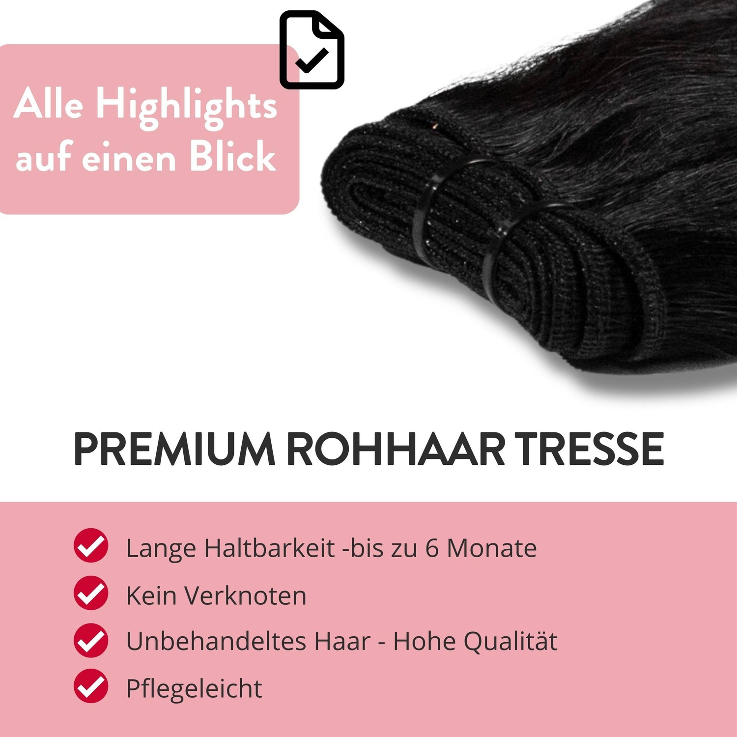 Накладные волосы tresse extensions premium rohhaar naturschwarz 100g Hair2Heart, 40cm, количество 1 шт. — фото 3