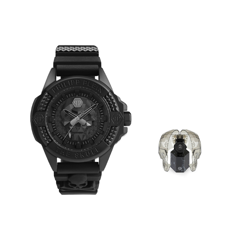 

PHILIPP PLEIN Часы Wrist Watch Quartz Movement Silicone Strap 44mm Black Dial Men's Watch, Custom Box