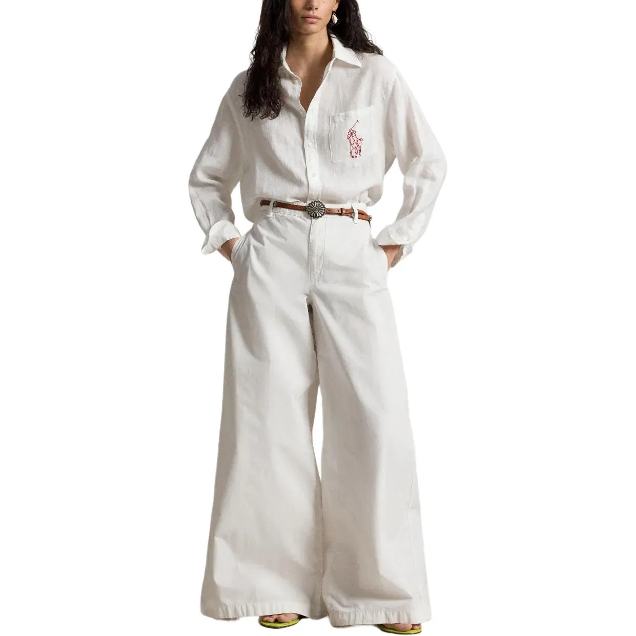 Рубашка из льна оверсайз с вышивкой Polo Ralph Lauren, White — фото 4