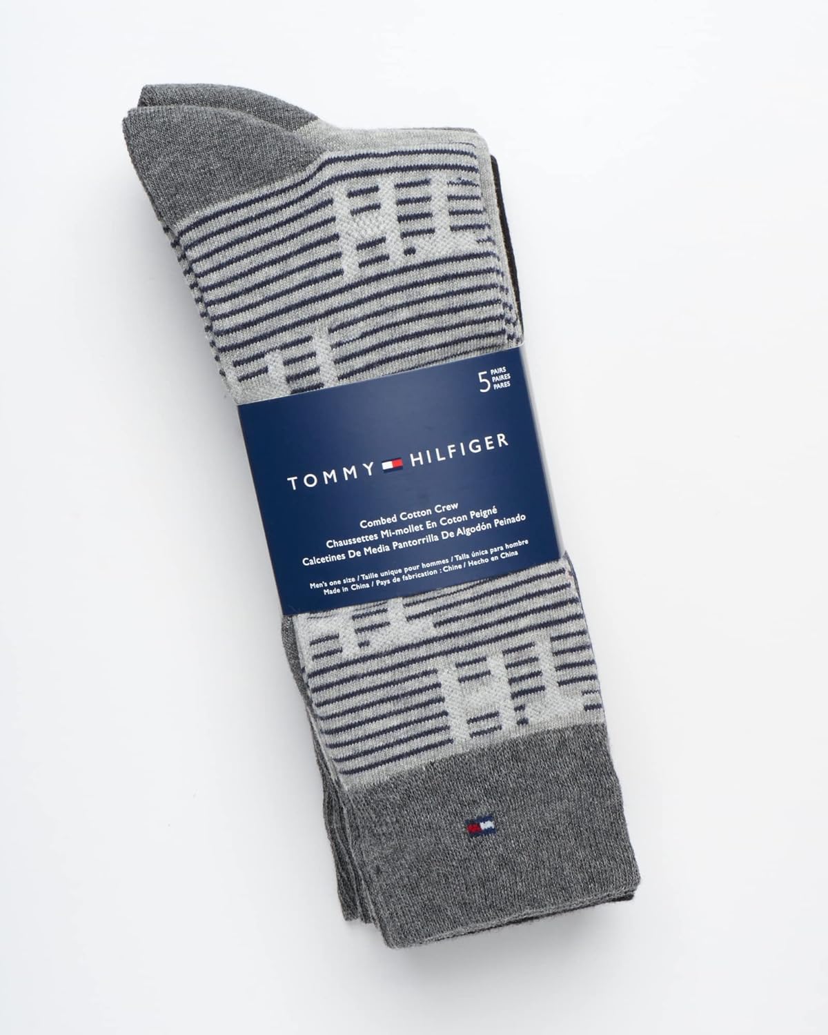 Мужские носки Tommy Hilfiger под повседневную одежду - 5 пар, легкие, комфортные, из ткани, с укрепленной пяткой - мужские носки под повседневную одежду (7-12), Grey Assorted — фото 3