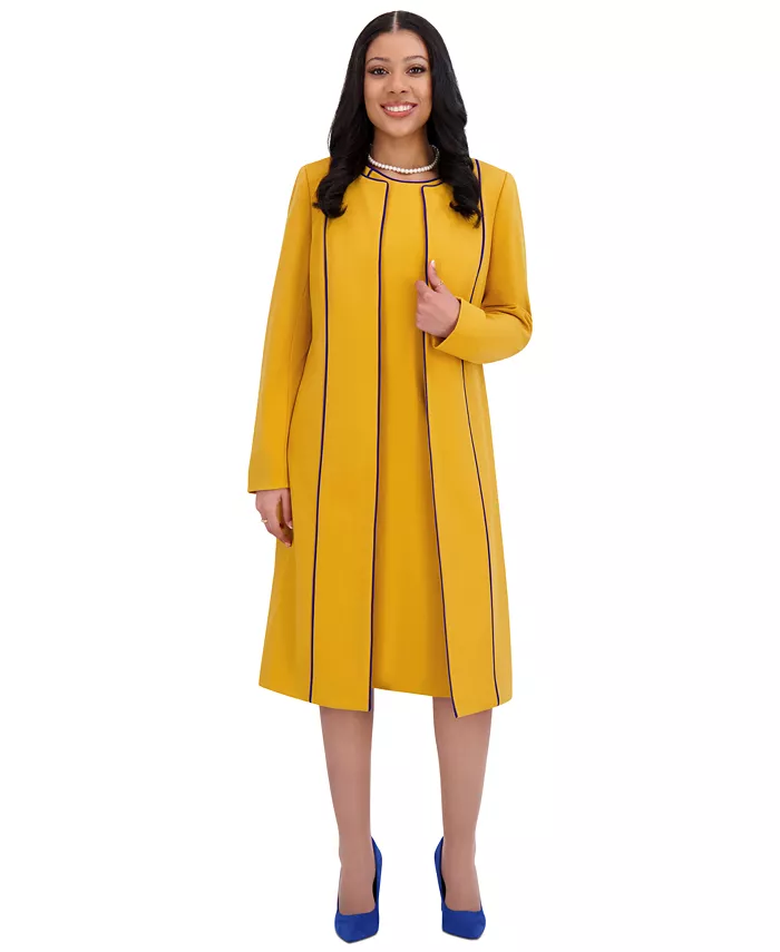 

Платье Women's Piping-Trim Long Jacket, Regular & Plus Sizes Kasper, золотой