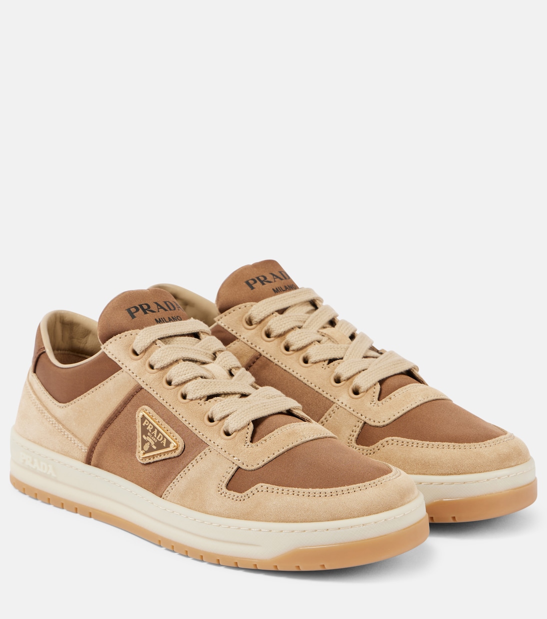 Кроссовки Downtown Re-Nylon и замша Prada, Ecru'+Corinto