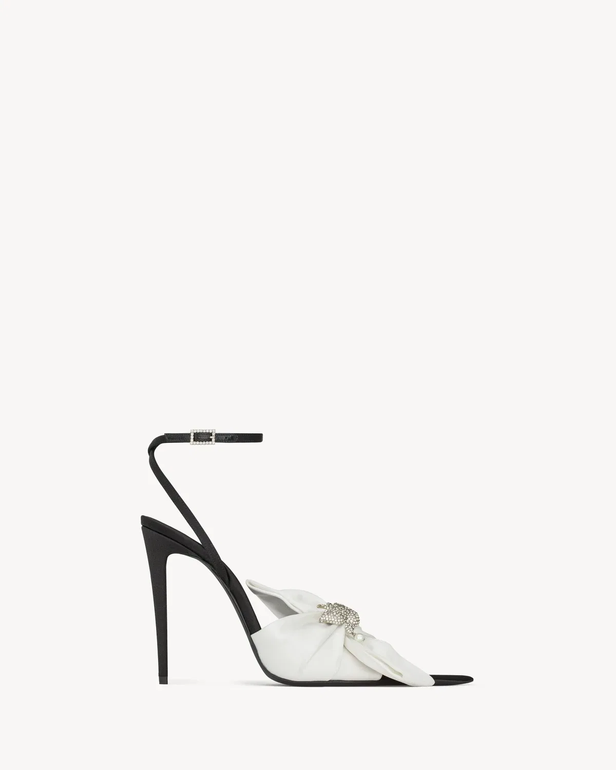 Босоножки DOVE из атласного крепа с кристаллами SAINT LAURENT, белый