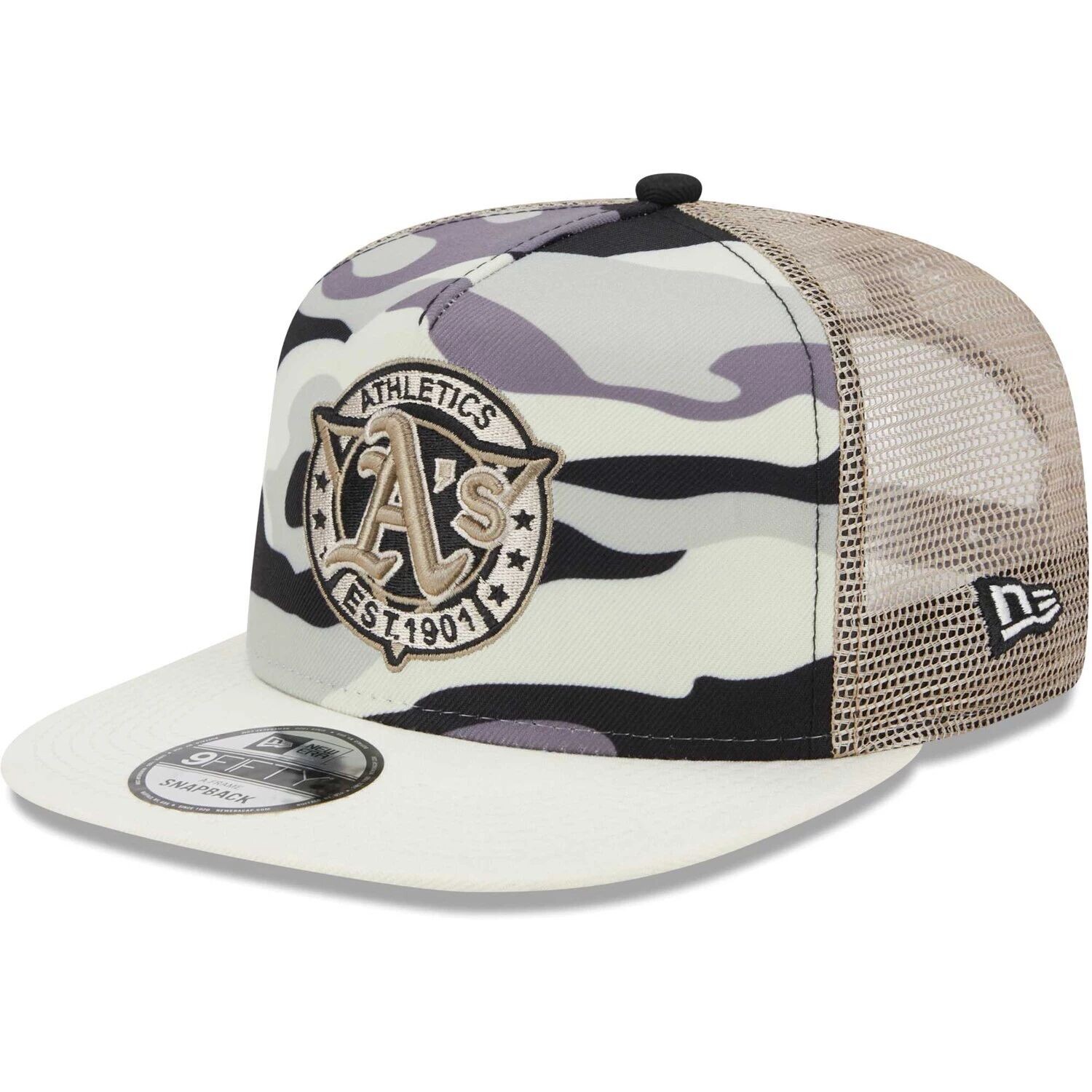 

Мужская кепка New Era White Oakland Athletics Chrome Camo A-Frame 9FIFTY Trucker Snapback Hat