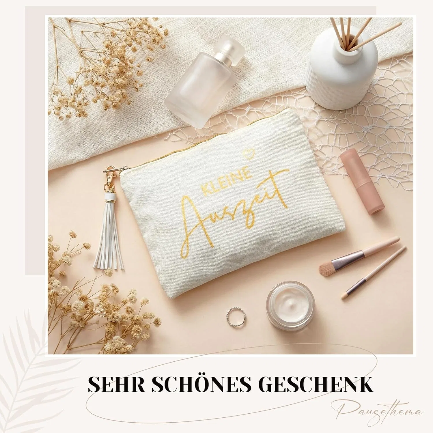 Косметичка Xuniea «Kleine Auszeit» с брелоком, бежевая Xuniea — фото 3