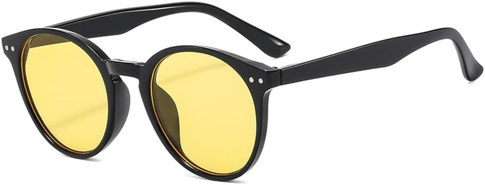 

Женские солнцезащитные очки 2027 Round с ретро-линзами и защитой от УФ-излучения UV400, мужские солнцезащитные очки в стиле панк с заклепками для активного отдыха MTZJH, Black Yellow