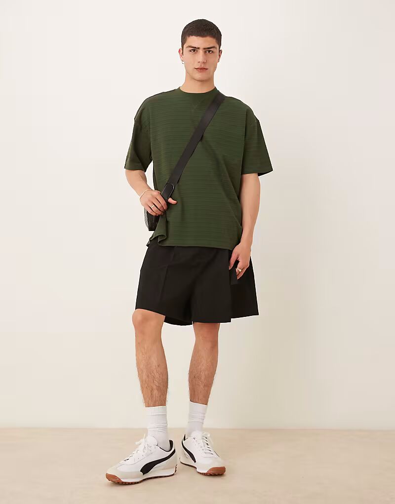 

Футболка оверсайз ASOS DESIGN в зеленую фактурную полоску