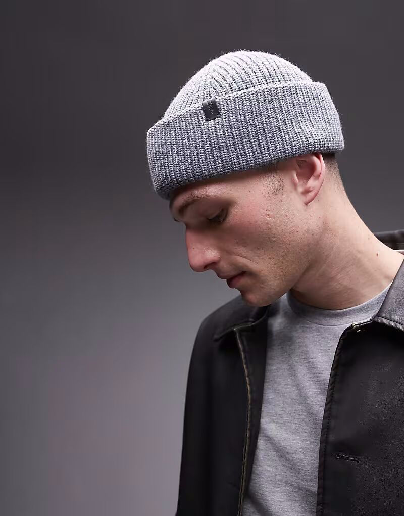 

Шапка-бини рыбака AllSaints из мериносовой шерсти серого цвета