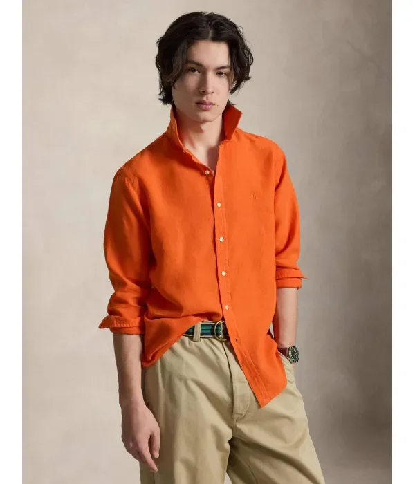 Льняная рубашка custom fit Polo Ralph Lauren, оранжевый