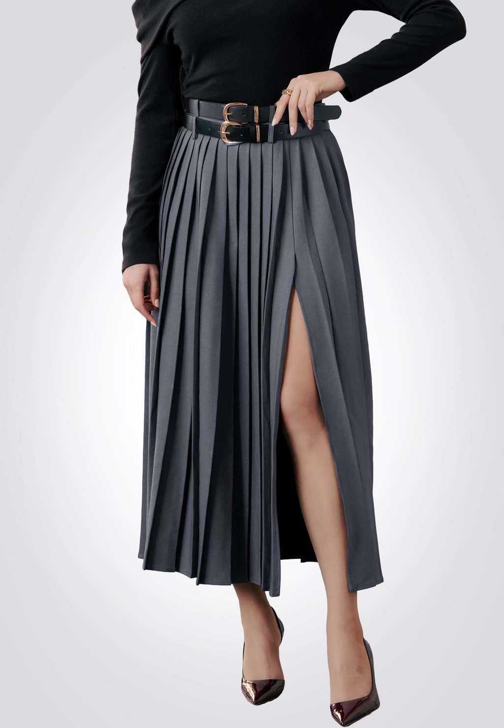 

Юбка макси PLEATED MAXI SKIRT Cupshe, серый