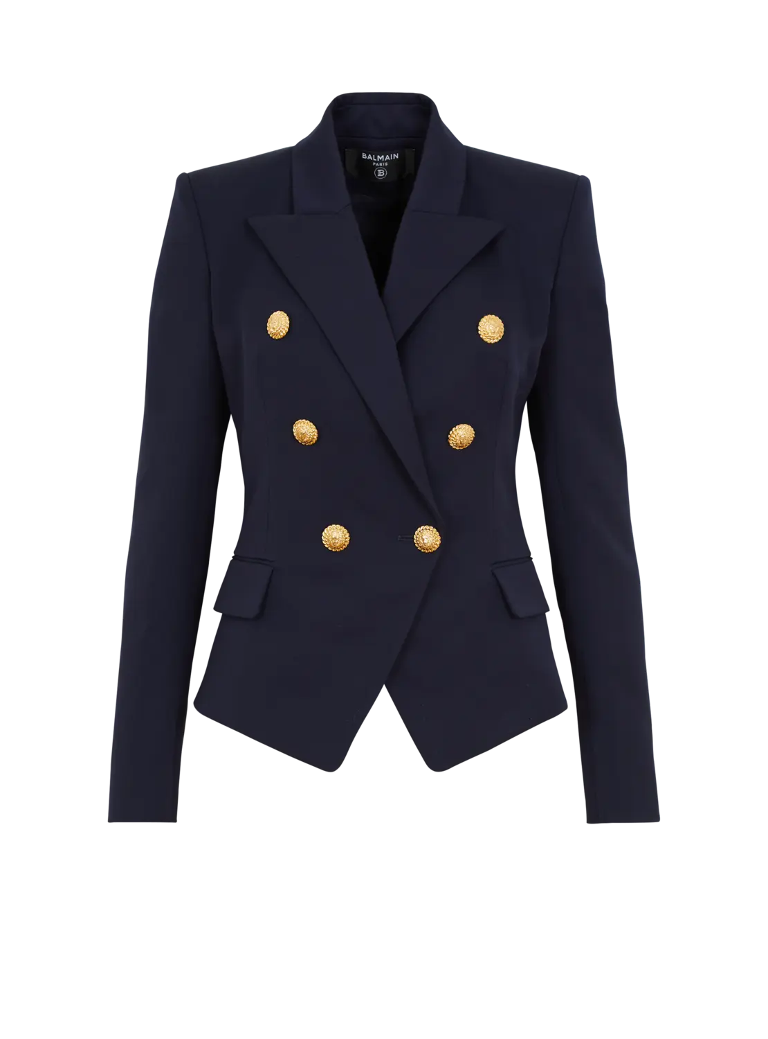 

Приталенный шерстяной жакет на шести пуговицах Balmain, темно-синий