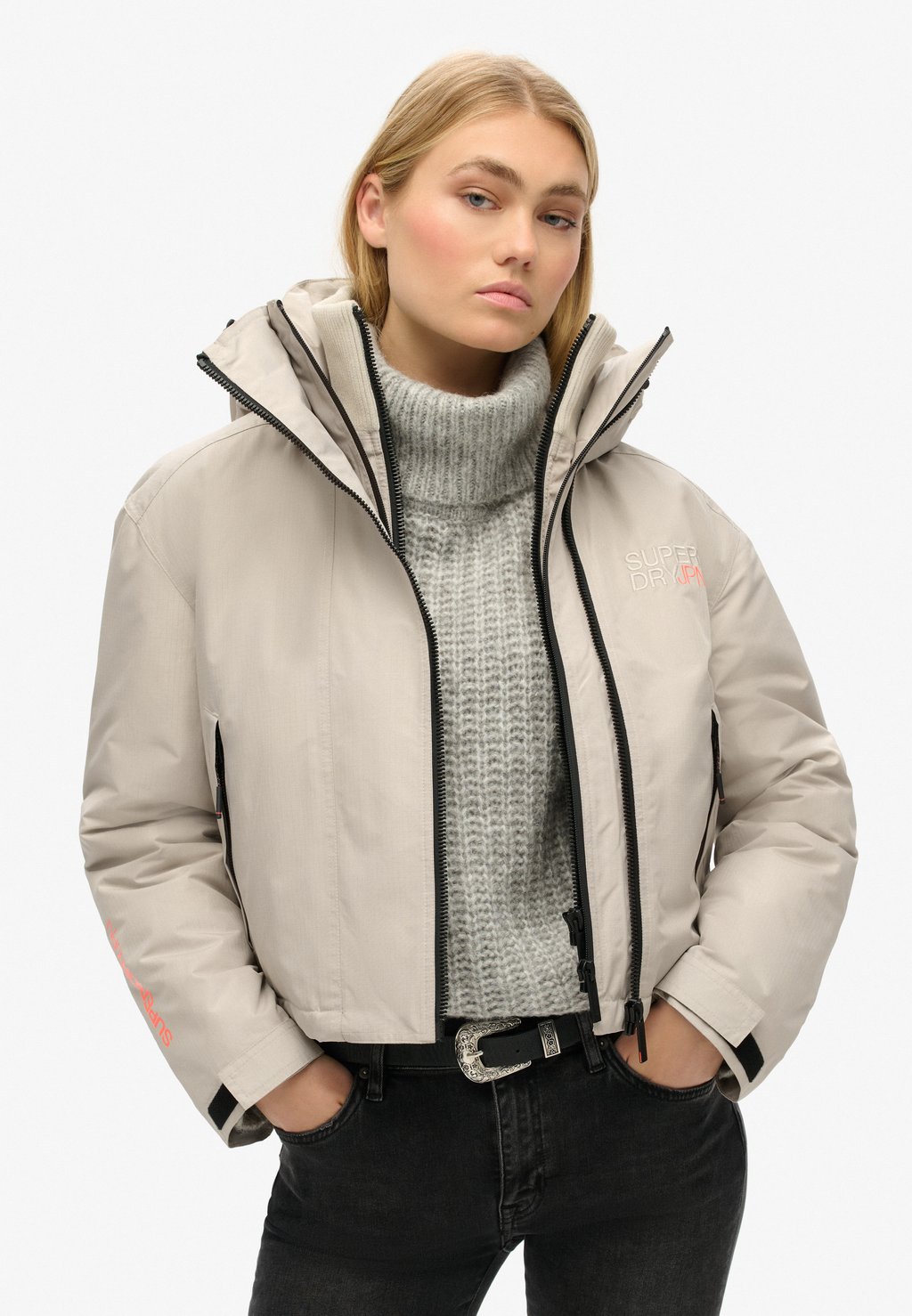 

Легкая куртка HOODED EMBROIDERED Superdry, бежевый