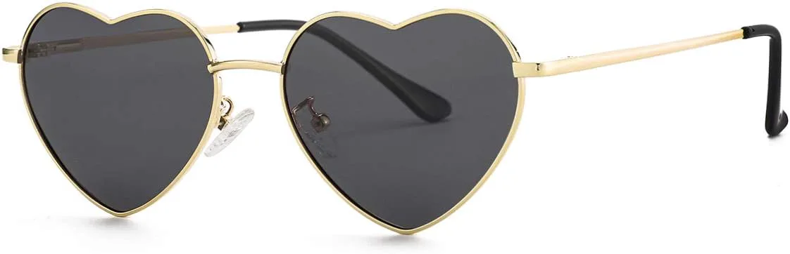 

Поляризованные солнцезащитные очки в форме сердца для женщин, металлическая оправа, милые и очаровательные очки, 100% защита от УФ-излучения Gleyemor, Gold/Grey