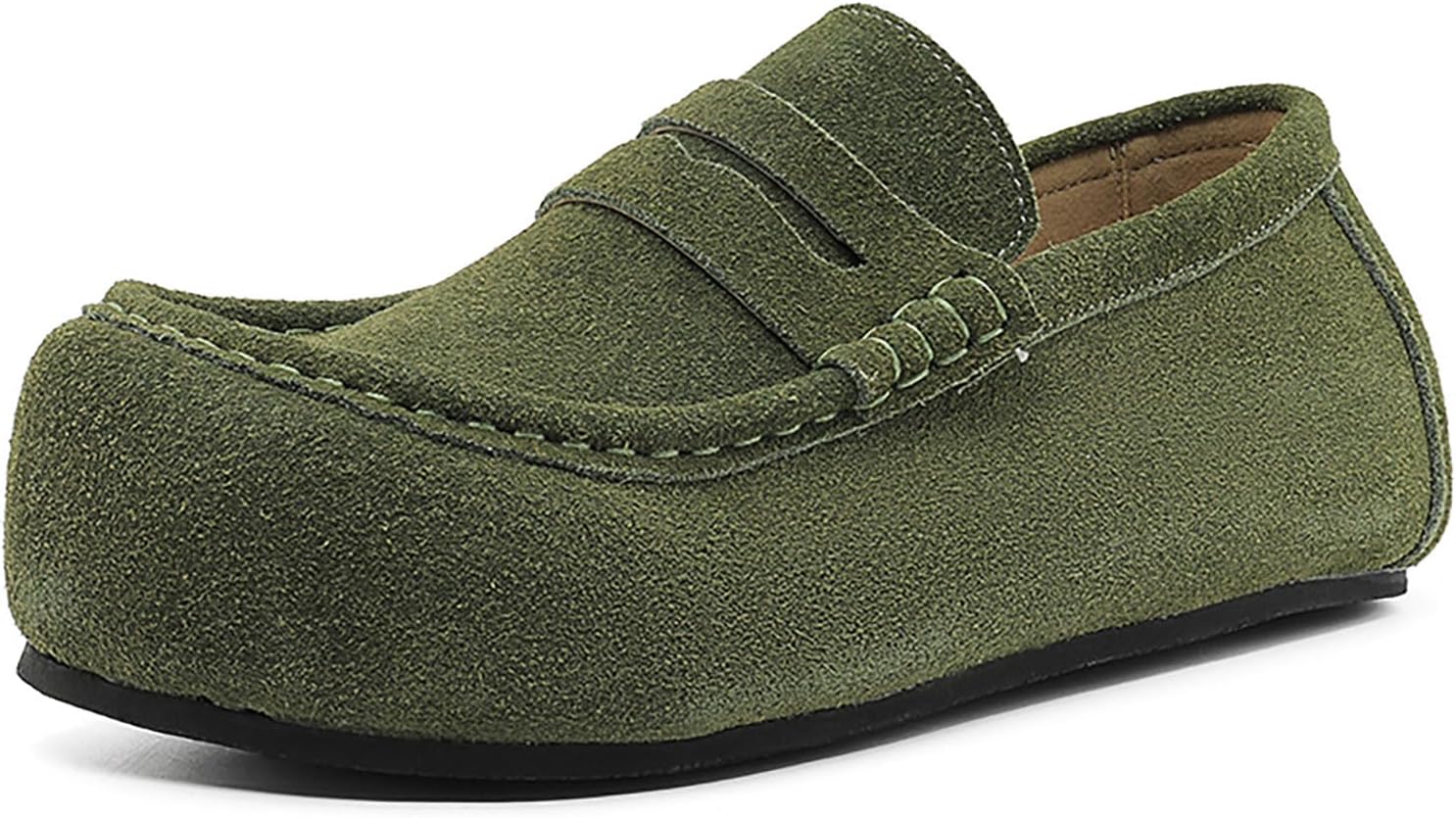 

Мужские замшевые лоферы с широкой передней частью, круглым носком, без застежки, удобные, с противоскользящей подошвой, плоским каблуком, классические туфли Penny, легкие лодочные туфли для повседневной прогулки и вождения Xhognls, зеленый