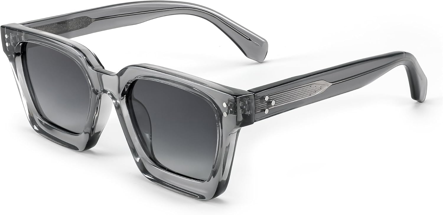 

Солнцезащитные очки FEISEDY для мужчин и женщин, поляризованные, массивная квадратная оправа, прямоугольная форма, защита от УФ-излучения UV400, артикул B2396, 003 Transparent Gray Frame | Polarized Gray Lenses