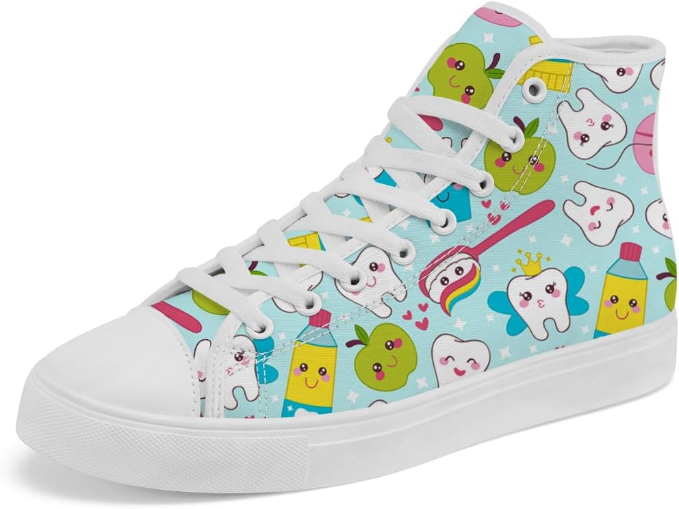 

Высокие кеды на полотняной подошве с зубным принтом для женщин и мужчин, высокие кроссовки на шнуровке, повседневная обувь Chebing, синий