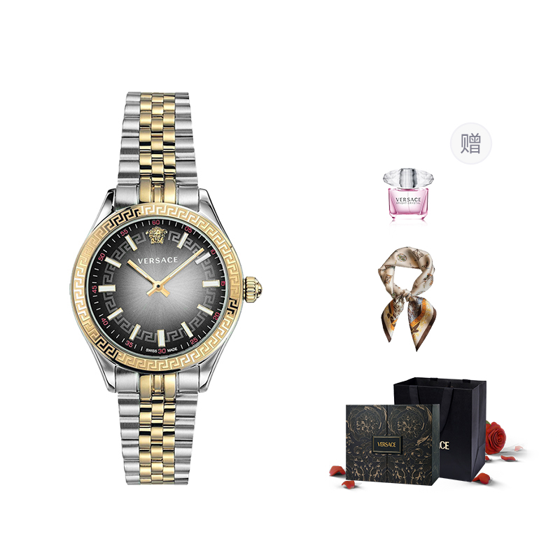 

VERSACE Часы FANSIZHE Wrist Watch Quartz Movement Stainless Steel Strap 36 Gray Dial Unisex Purple Rose Box+Silk Scarf, Gray