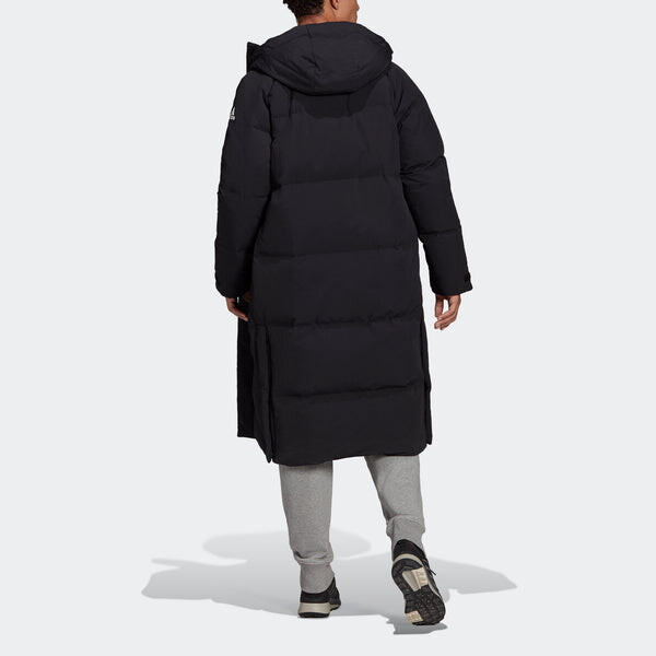 Пуховик adidas Big Baffle Coat Outdoor Sports Long Loose hooded down Jacket Black, черный — фото 3