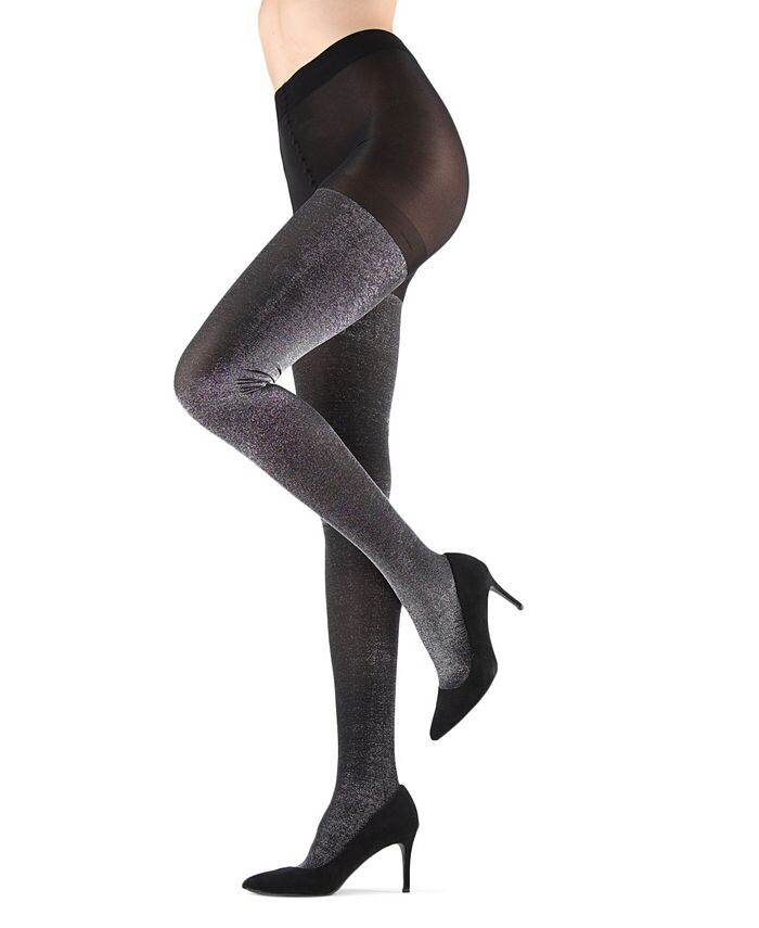 

Женские непрозрачные колготки из жидкого металла MeMoi, цвет Black/Silver