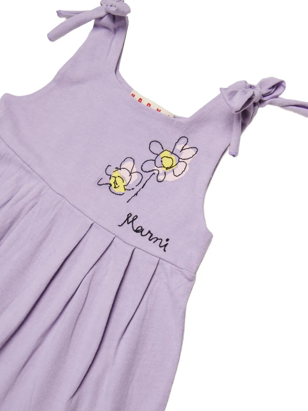 Платье с завязками и цветочной аппликацией Marni Kids, фиолетовый — фото 3