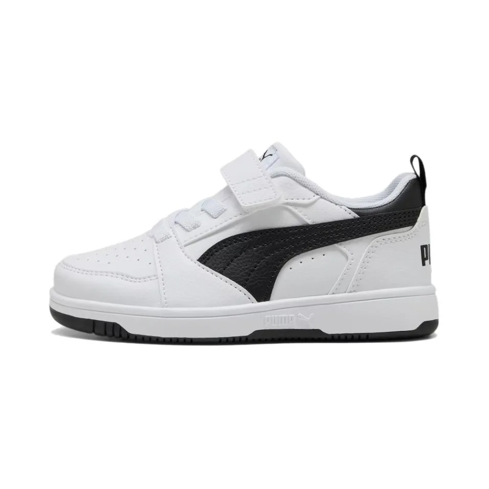 PUMA Кроссовки для скейтбординга Rebound V6 с защитой от истирания, низкие, для детей 3-7 лет, бело-черные