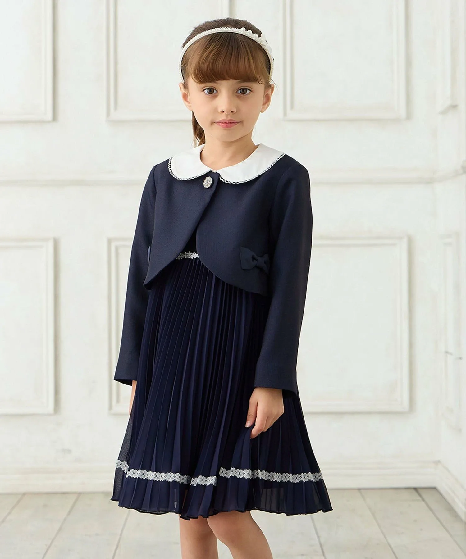 Жакет + Плиссированное платье из шифона ANY KIDS, Navy [075]