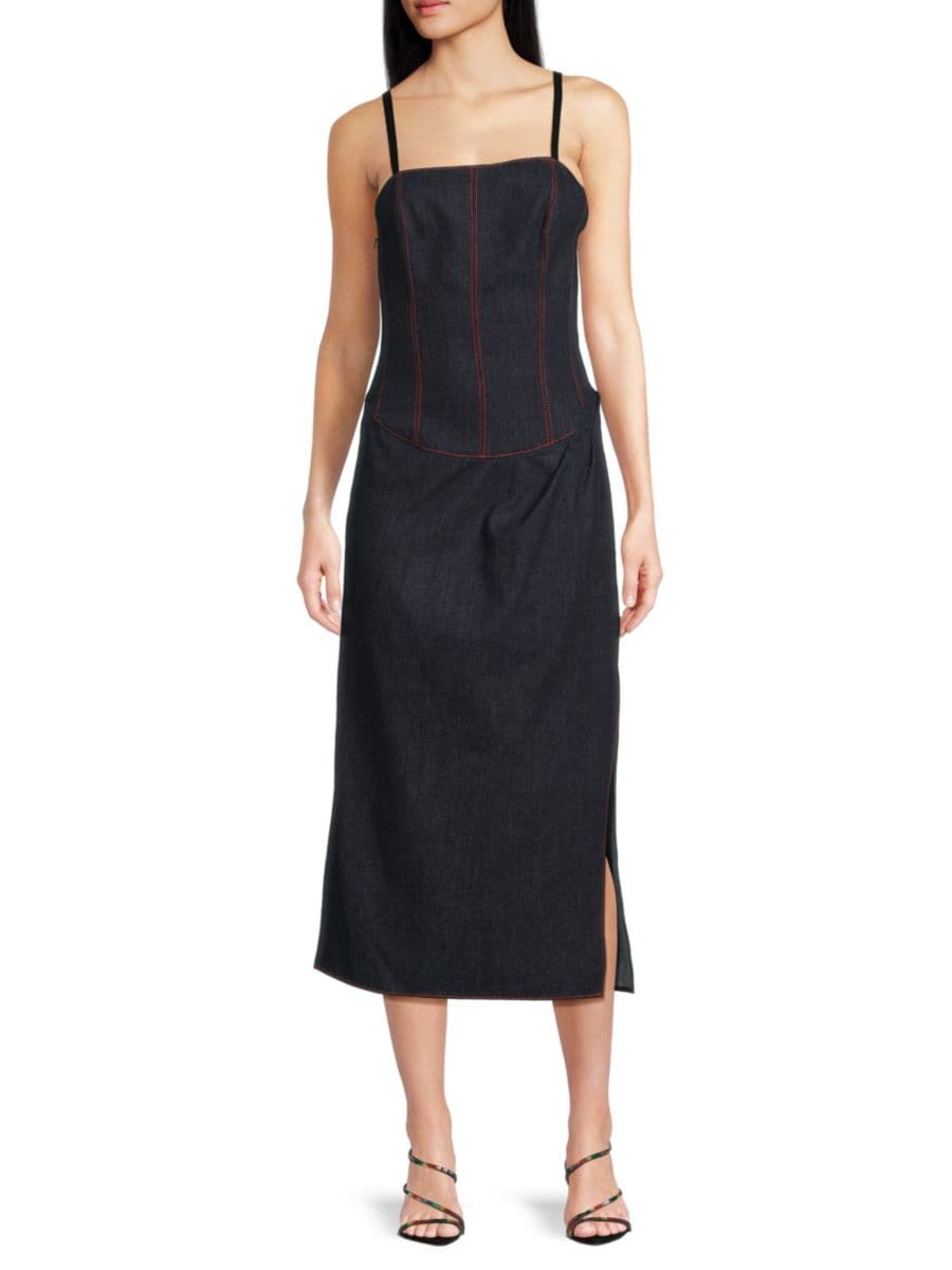 

Платье-корсет из денима с разрезом Carolina Herrera, цвет Dark Navy