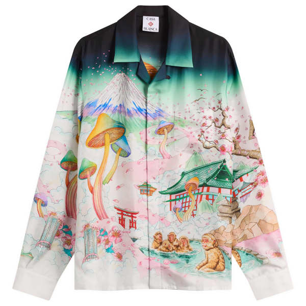 

Рубашка с длинными рукавами из шелкового твила с кубинским воротником Casablanca, Multi