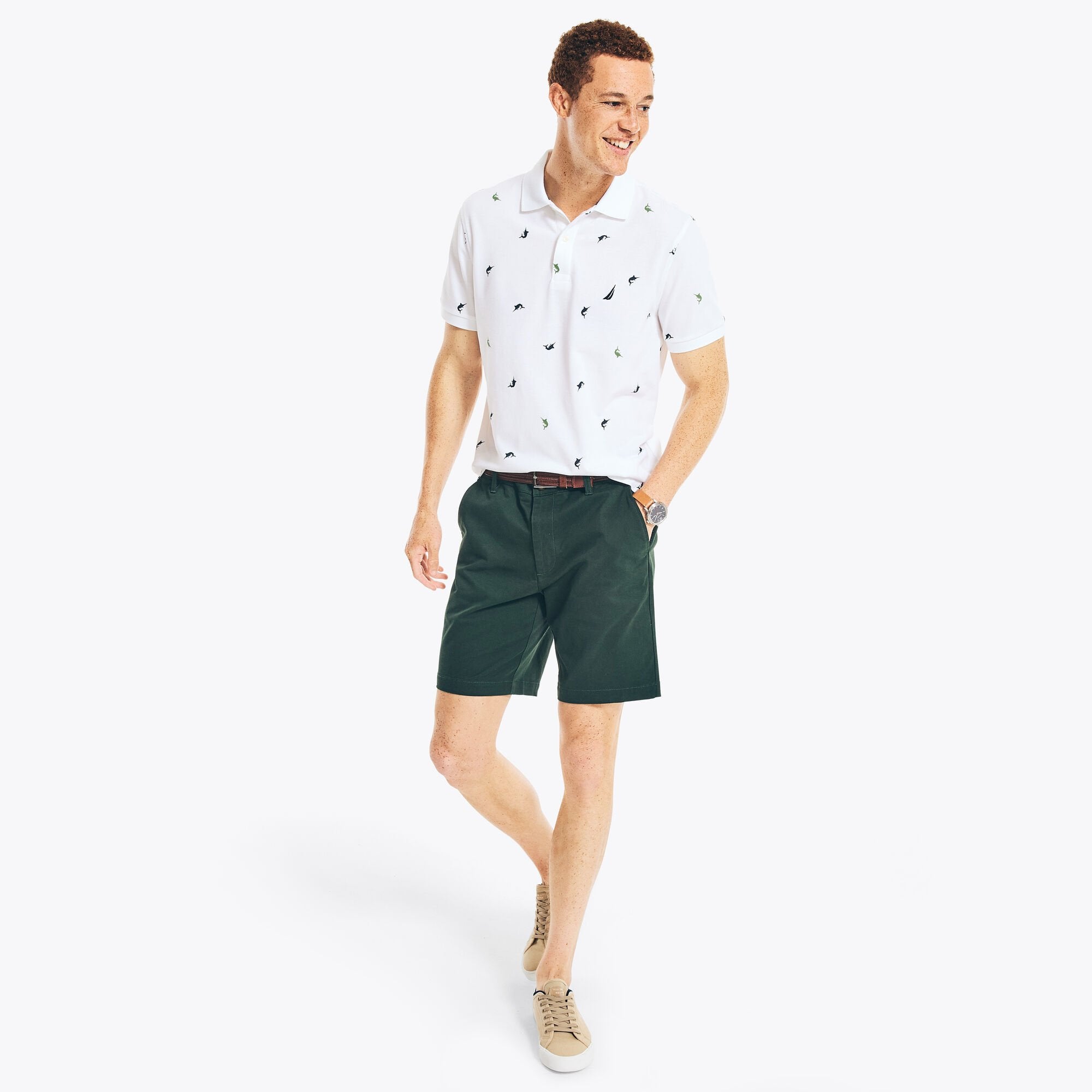 

Мужская классическая рубашка-поло Nautica Printed Deck Polo, цвет bright white