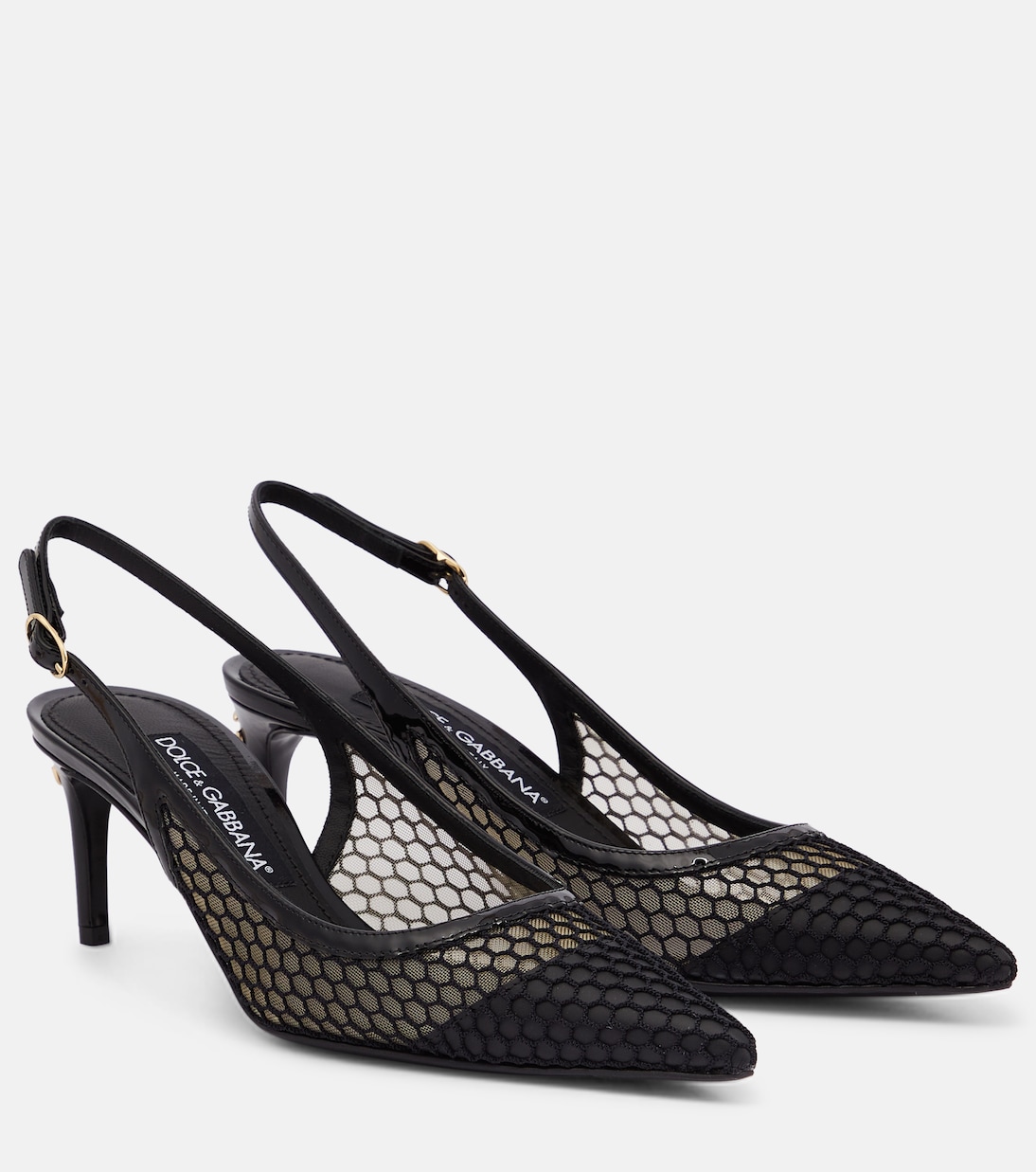 Кожаные туфли-лодочки с открытой пяткой и сетчатой отделкой Dolce&Gabbana, Nero/Nero