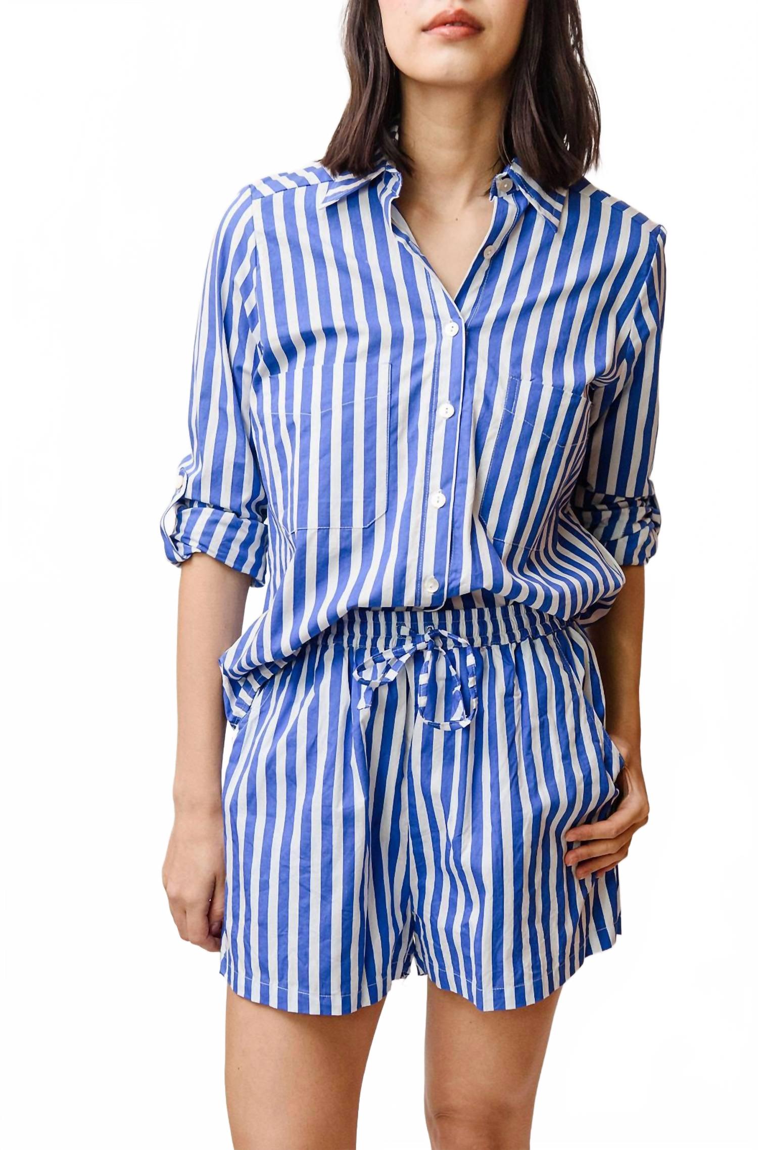 

Шилоу рубашка из поплина в сине-белую полоску LUSANA