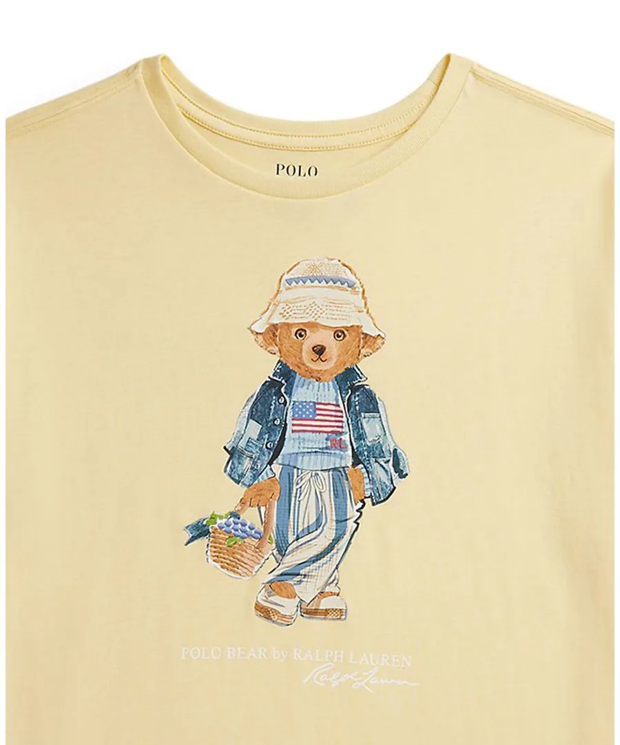 Детское трикотажное платье Polo Bear с круглым вырезом для девочек 7-16 лет Polo Ralph Lauren, t-bird желтый — фото 3