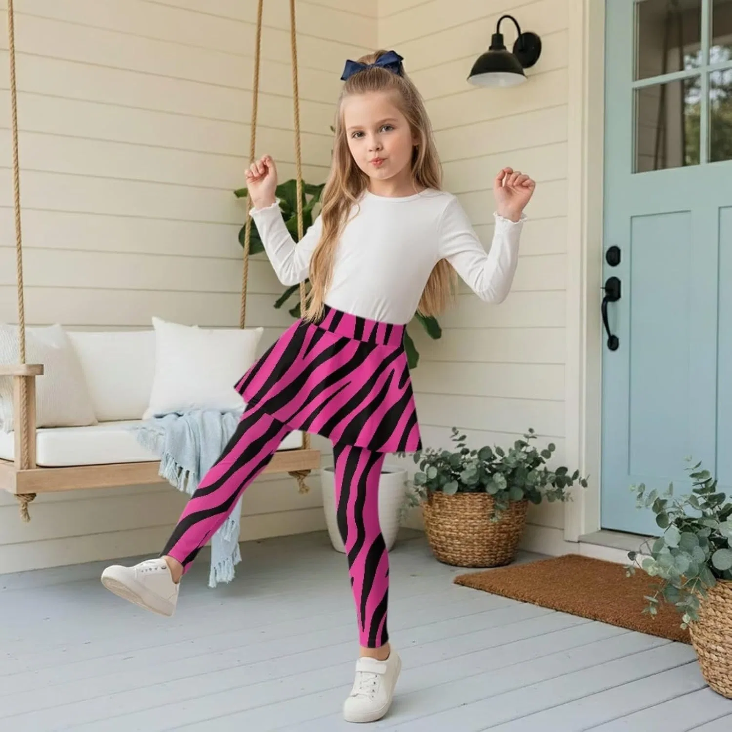 Леггинсы с юбкой 2 в 1 для девочек, Yatixapu, Zebra Print — фото 4
