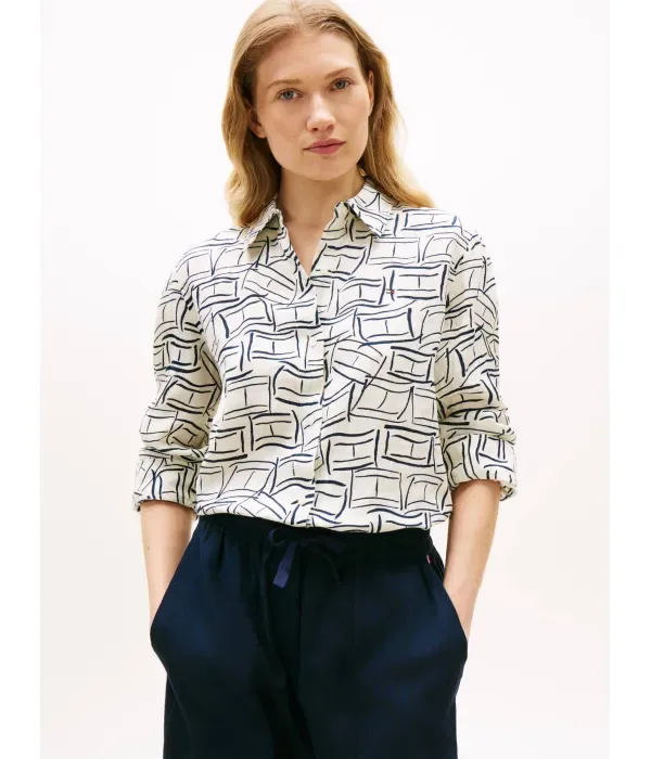 Льняная рубашка relaxed fit Tommy Hilfiger, экрю