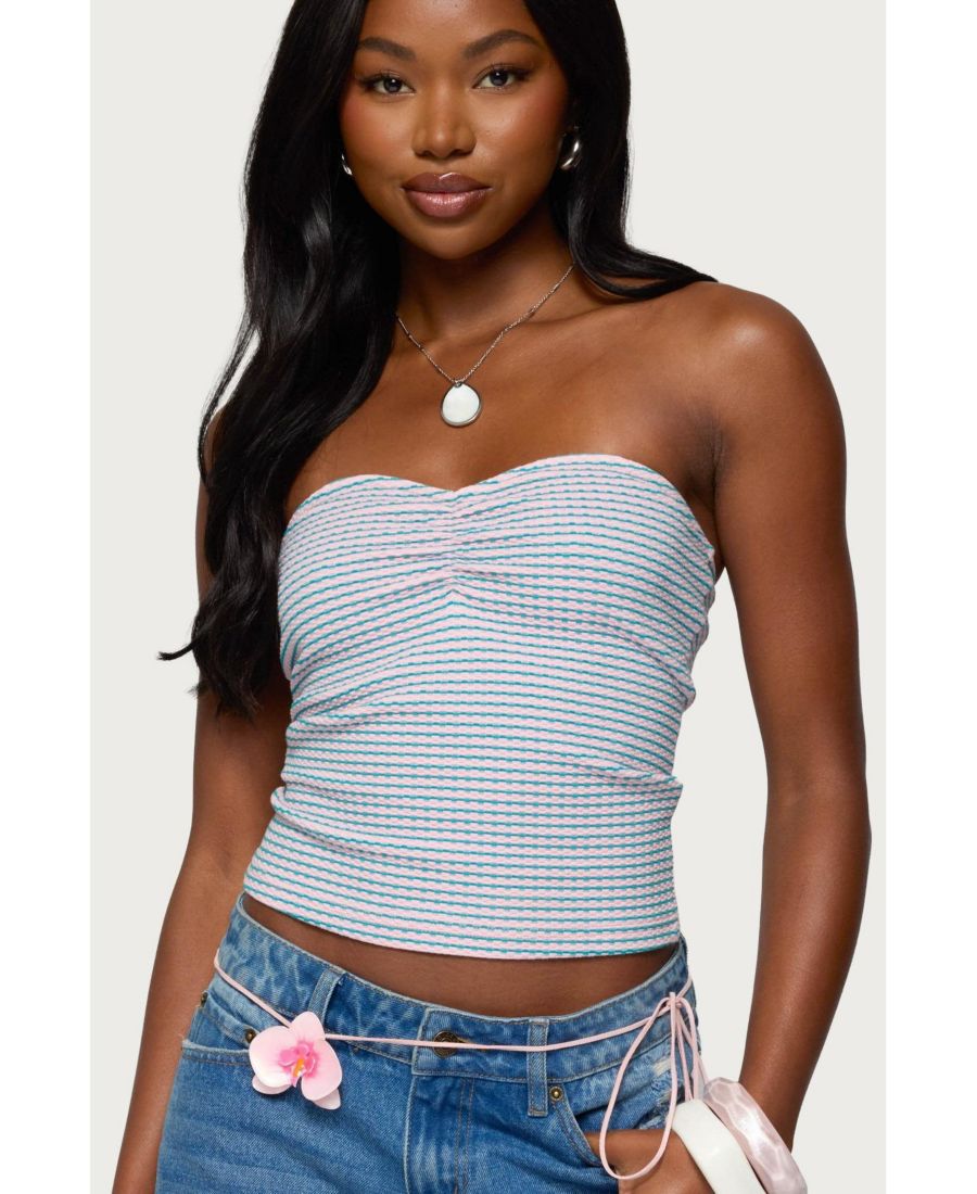 

Женский топ-бандо Veranda с текстурированной полосатой отделкой Edikted, Pink