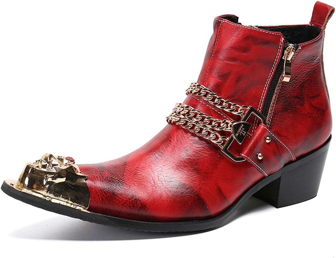 

Мужские модные ботинки Abborora Chelsea, повседневные вечерние ботинки до щиколотки, ручная работа, из натуральной кожи, западного стиля, красный