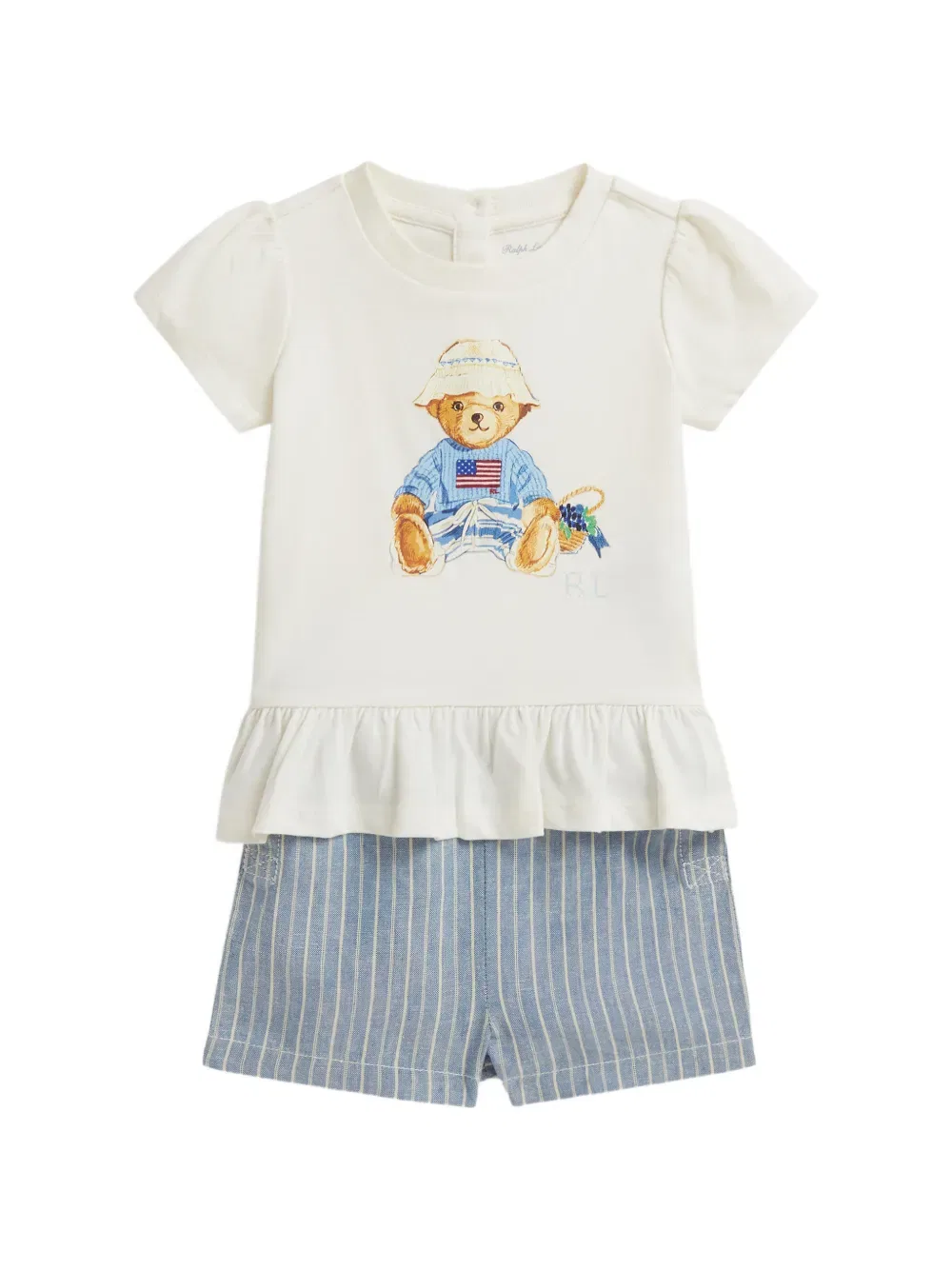 Комплект из полосатых шорт и топа Polo Bear Polo Ralph Lauren Kids, нейтральный