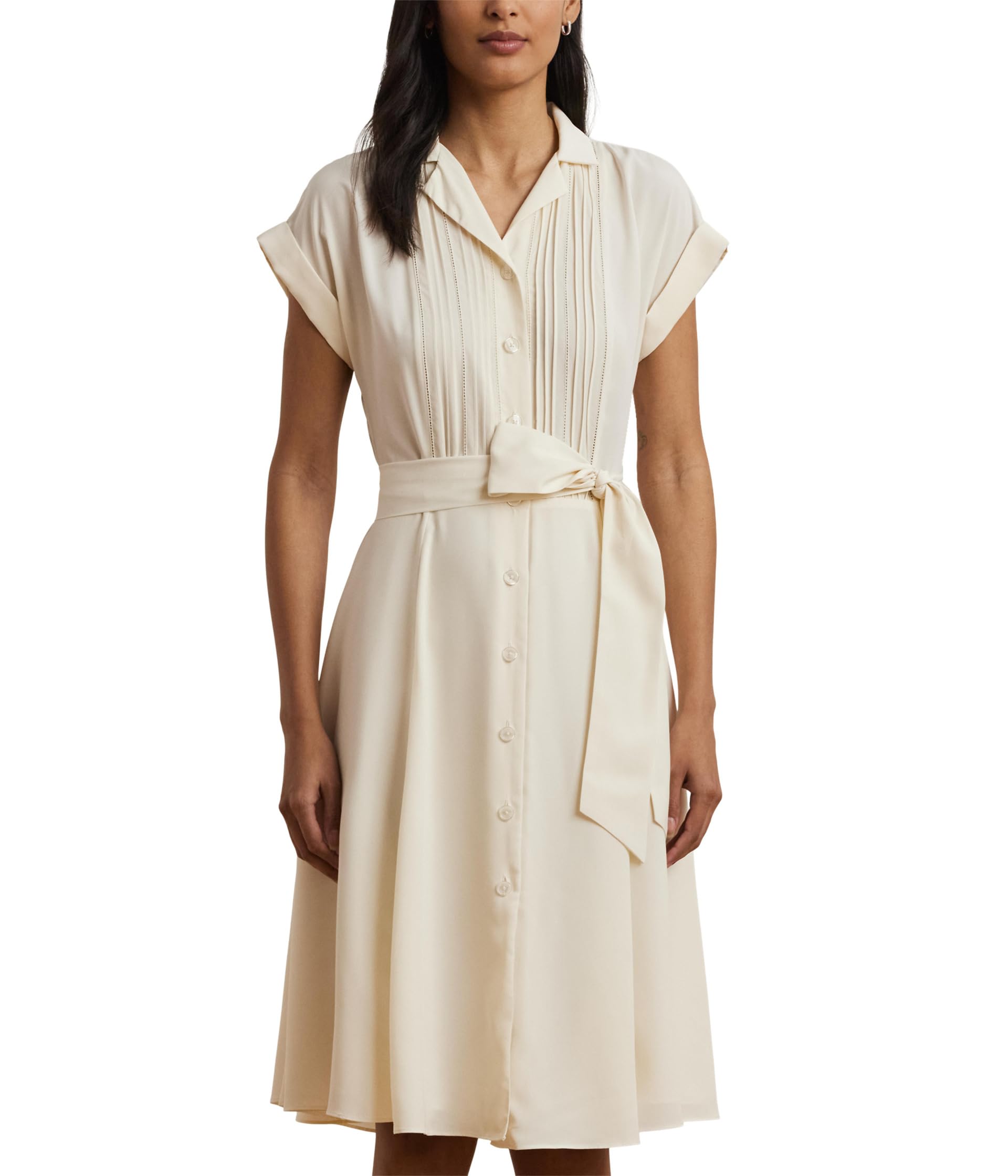 

Платье Lauren Ralph Lauren Belted Crepe Pintucked Shirtdress, Mascarpone Cream