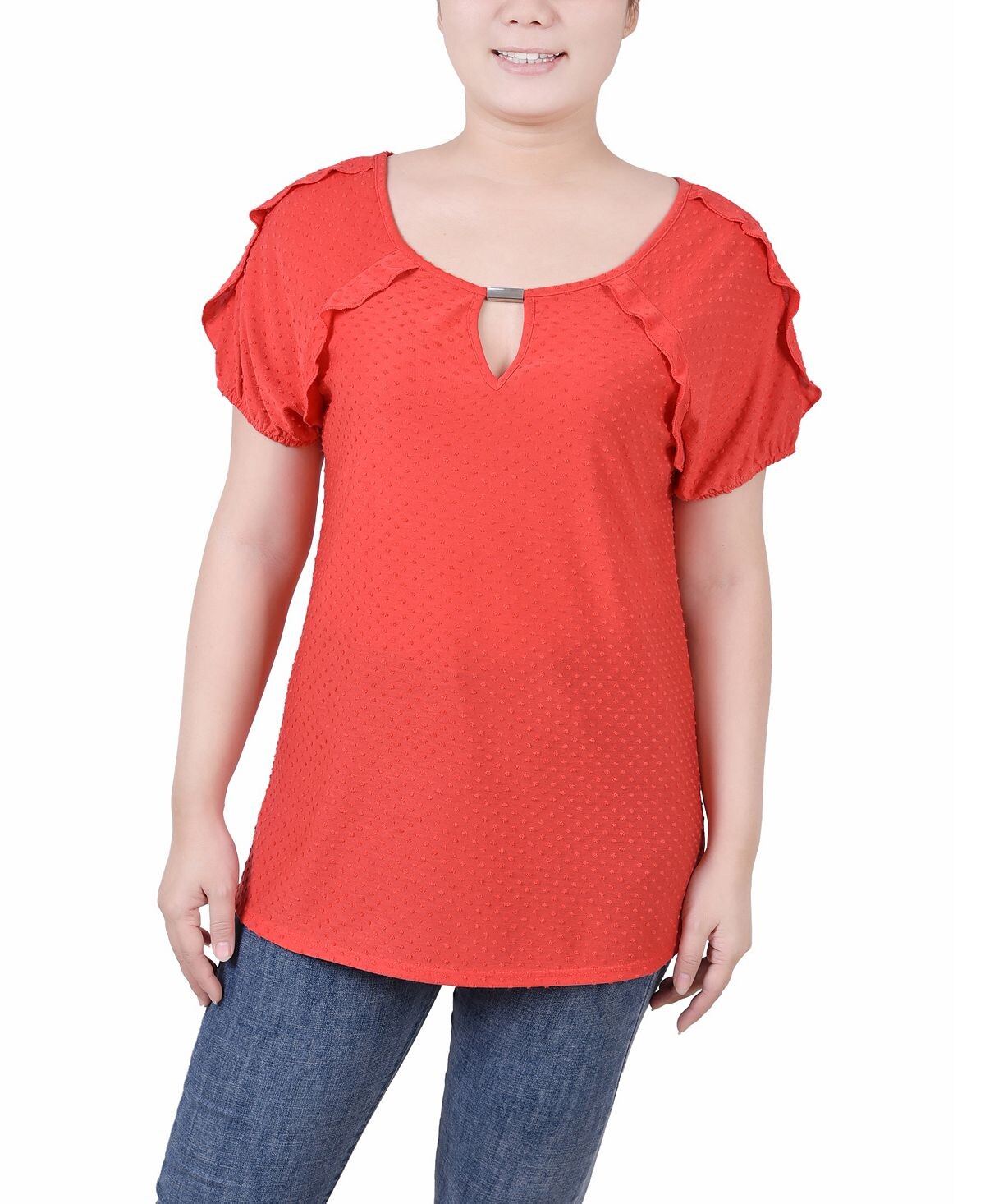 

Топ Petite Swiss Dot с короткими рукавами NY Collection