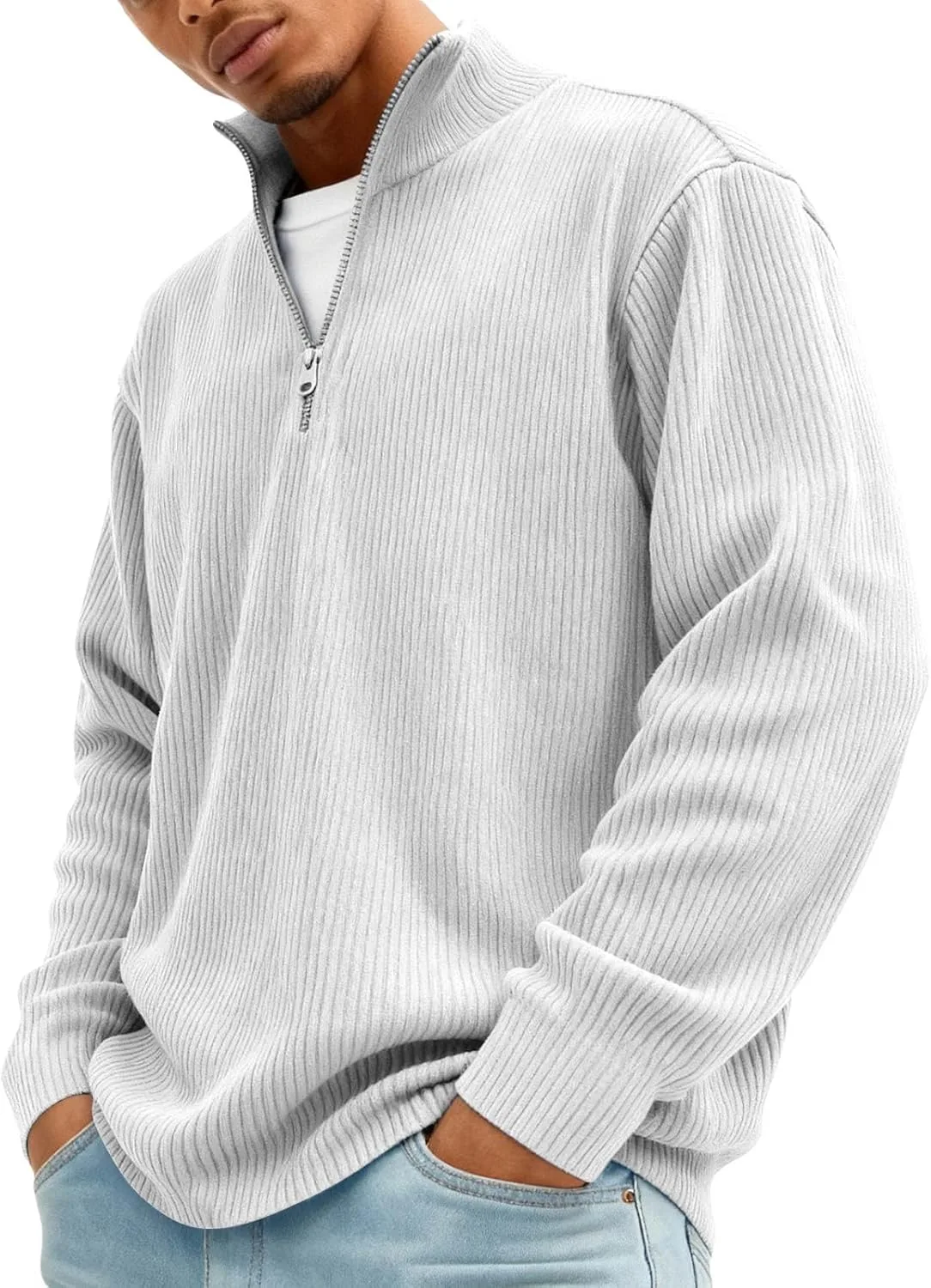 

Толстовка мужская с воротником-стойкой, рифленая молния на четверть, флис hayudier