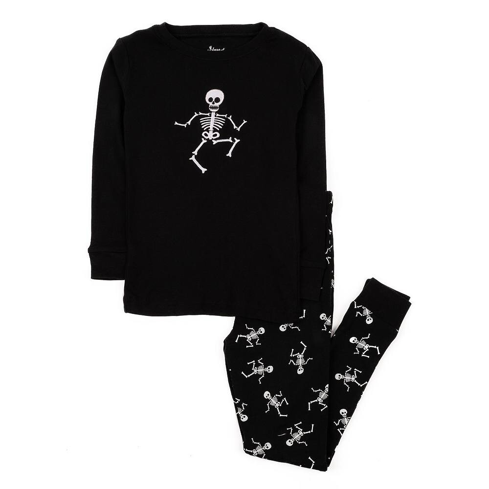 Детская хлопковая пижама из двух предметов Leveret Скелет, черная, цвет Skeleton Black